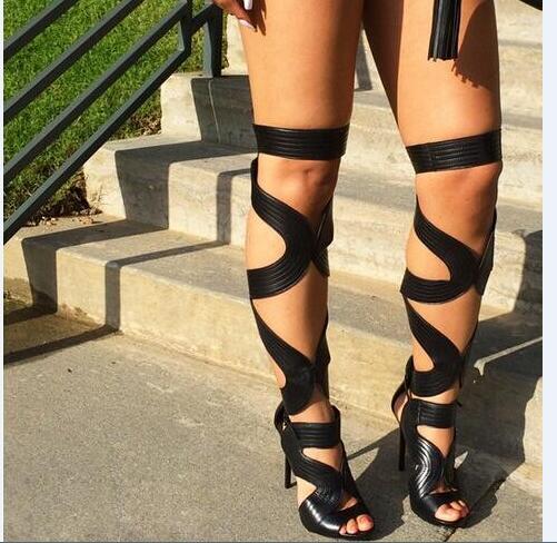 thigh high strappy gladiator heels