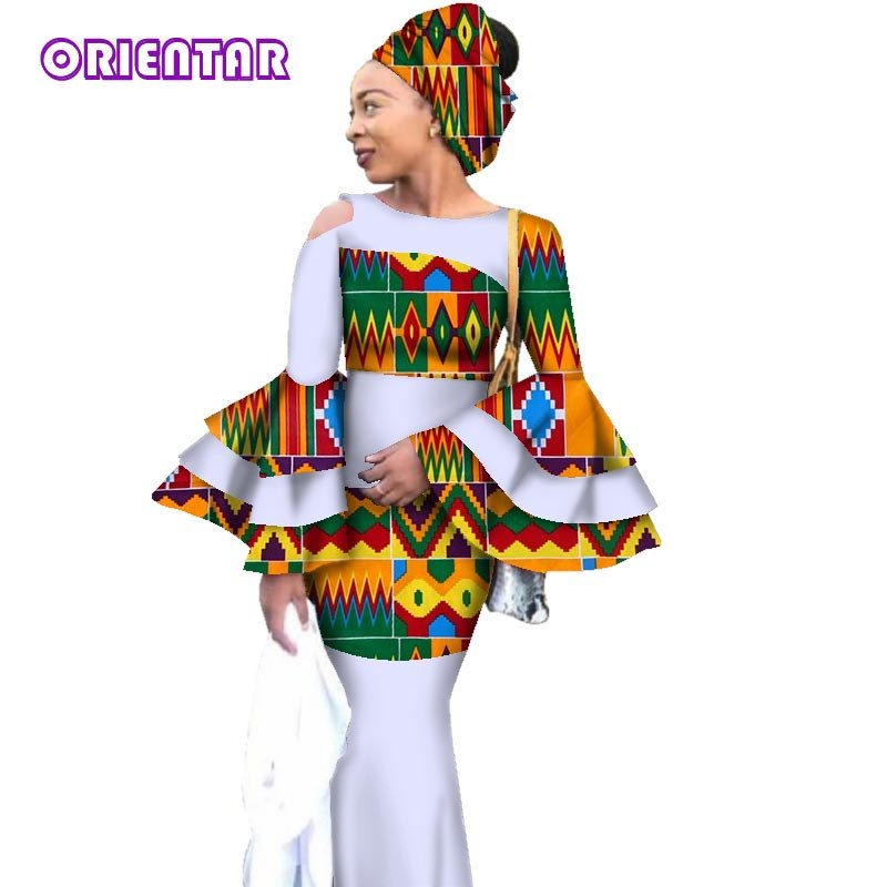 2018 African Private Custom Dress Bazin Riche Women Dress Suit Long Sl ...