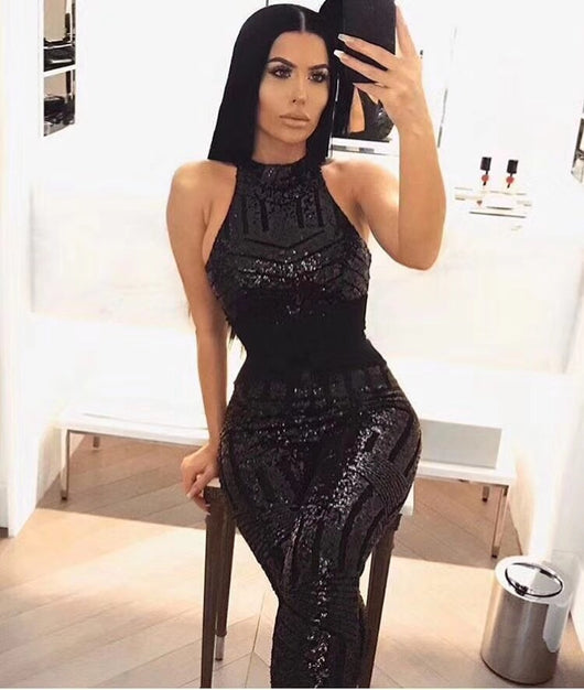 high neck sequin jumpsuit