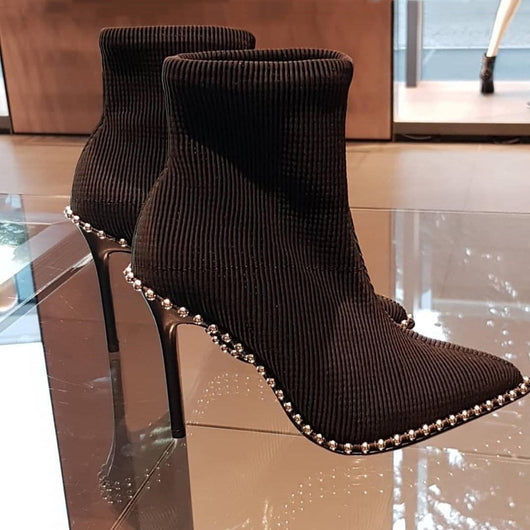 luxury rivet pointed toe ankle boots