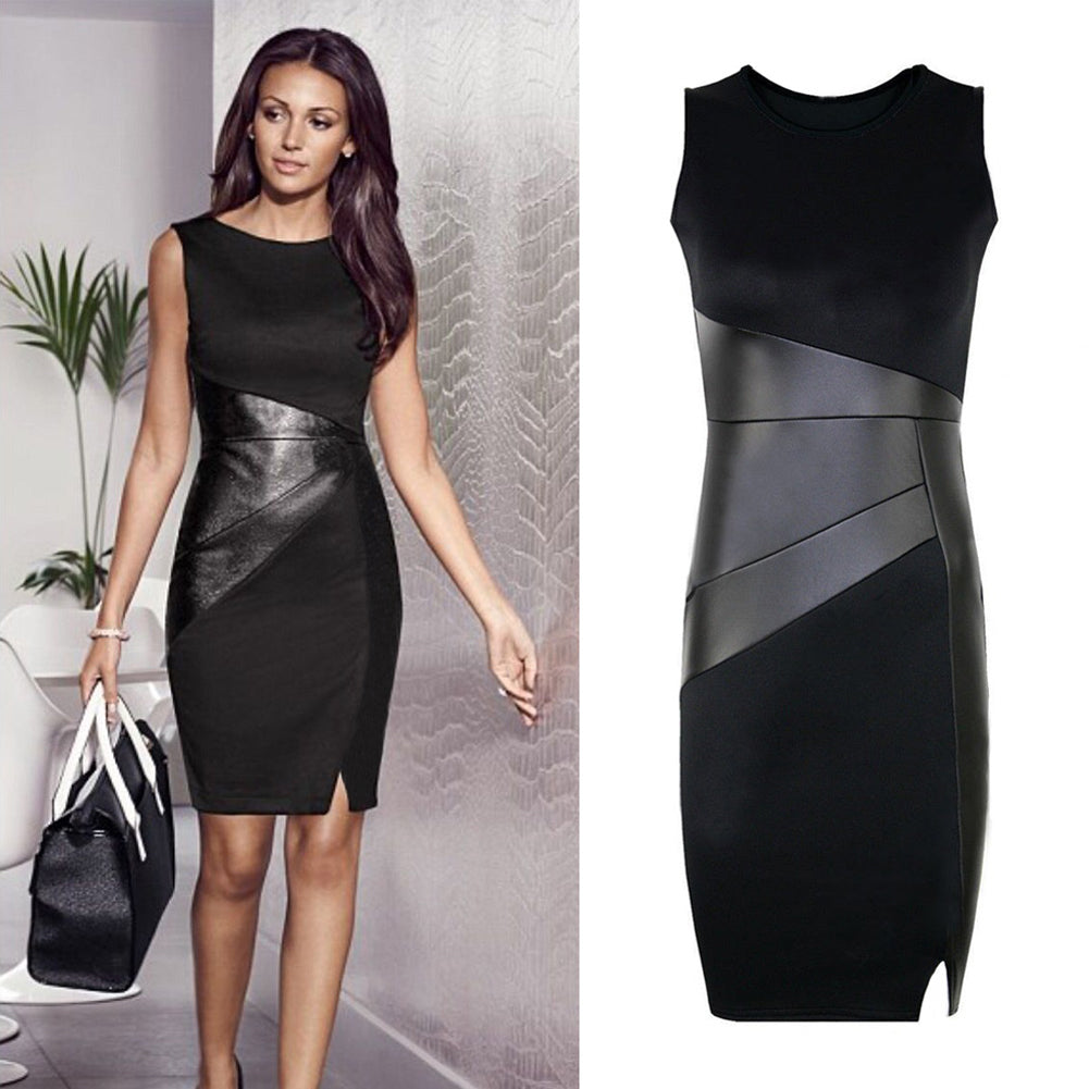 5xl Plus Size Women Bodycon Dress Faux Leather Splice Ol Pencil