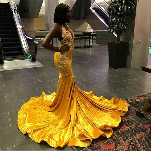 Amazing Gold Mermaid African Black Girls Prom Dresses Halter