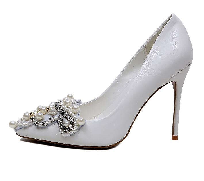 Arden Furtado Fashion 2017 Spring Autumn Pearl White Wedding Shoes