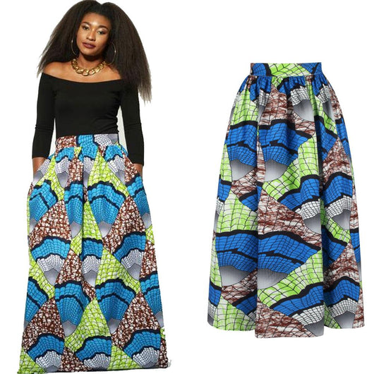 Dashiki Beach Bohemian Pleated Swing skirts Plus Size High Waist long ...