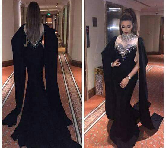 Dubai Kaftan Long Sleeves Mermaid Black Evening Dress 2019 Beaded