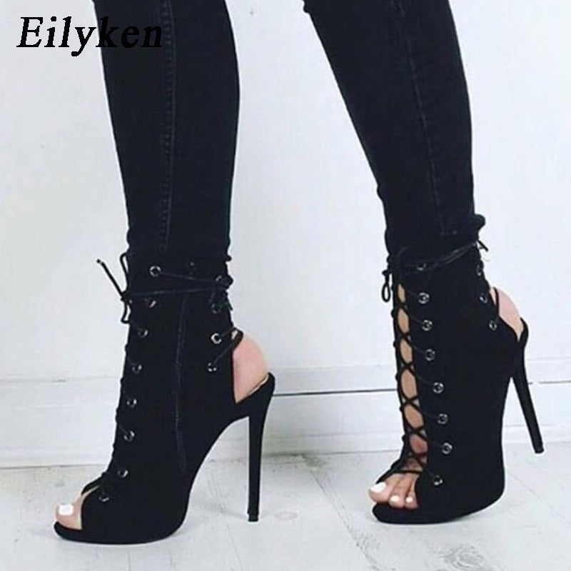 Eilyken Gladiator Women Sandal Peep Toe Hollow Out Lace Up Sexy Hollow ...