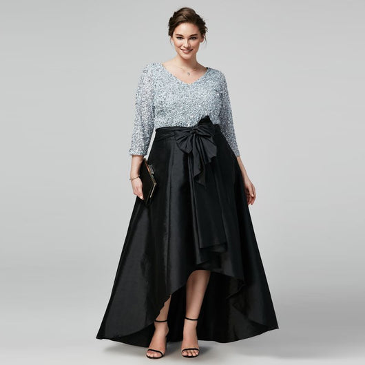 Exquisite Plus Size Skirts Women Custom Made Bow Waistline Floor Length Long Maxi Skirt High Low Asymmetrical Black Skirt