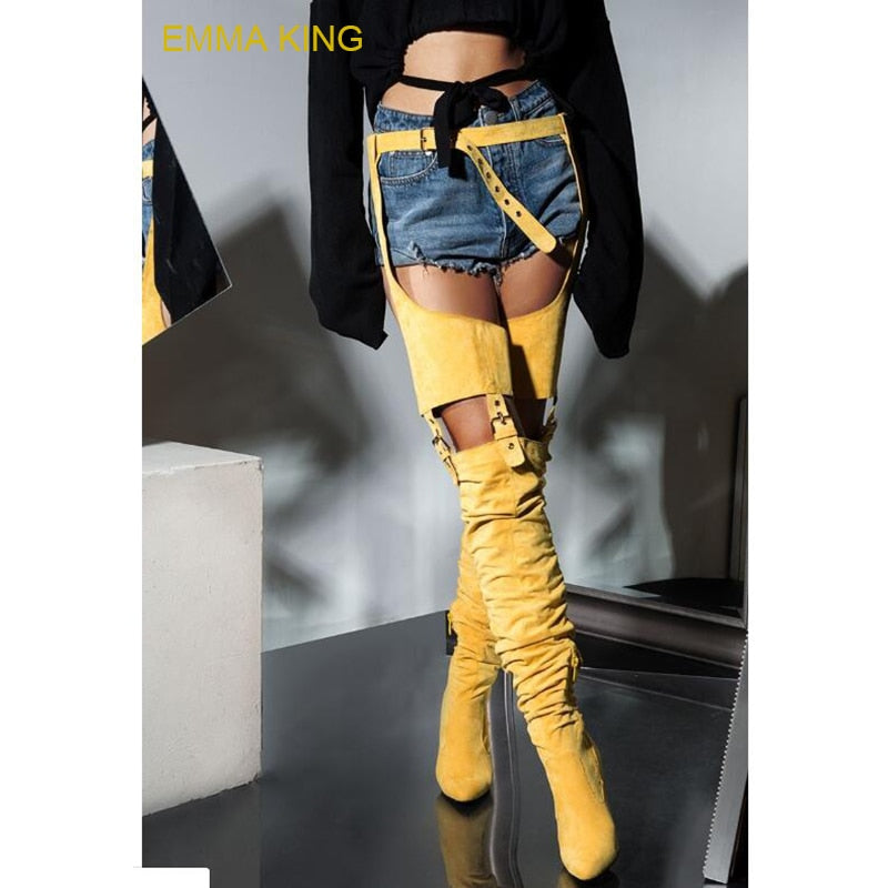 high waist boots with belt