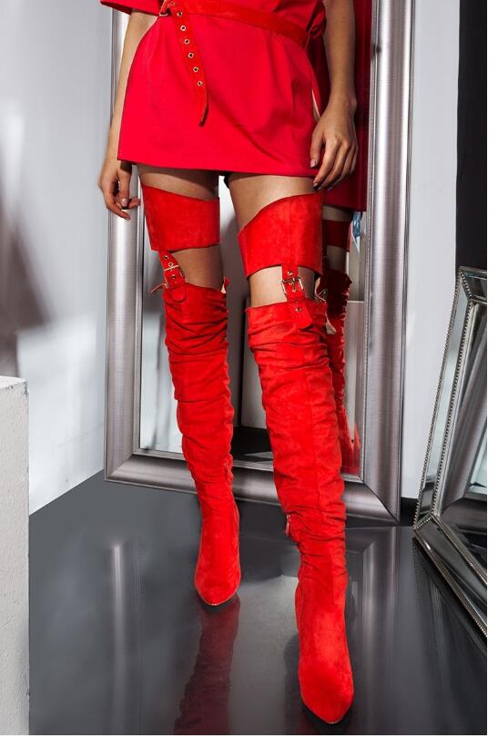 plus size belted thigh high boots