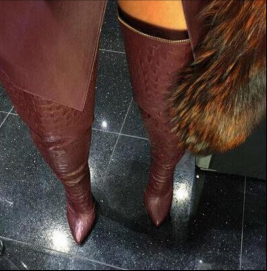 womens burgundy knee high boots