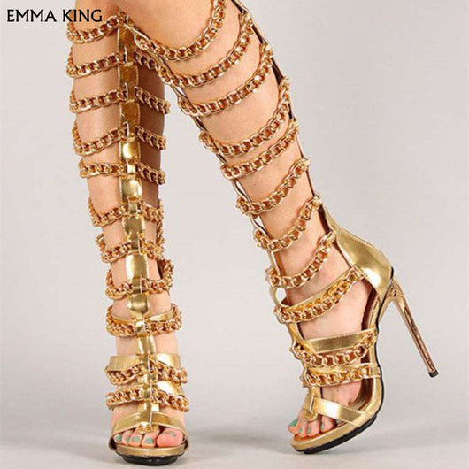 gold gladiator sandals knee high