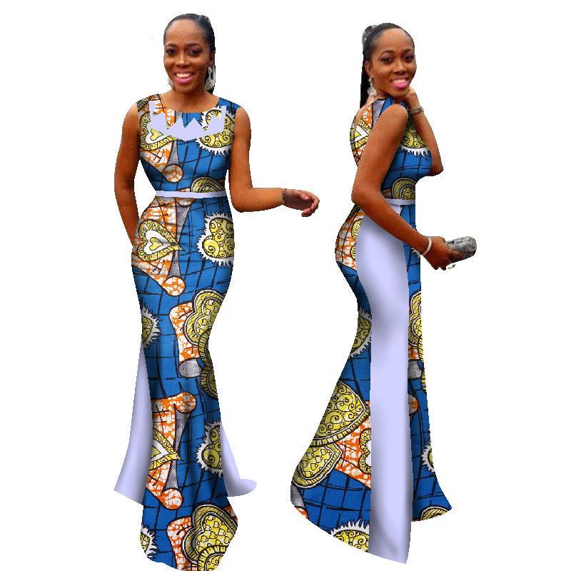 African Women Dresses for Woman Print Splice O Neck Mermaid Dresses Da ...