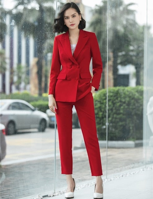 red business suit for ladies