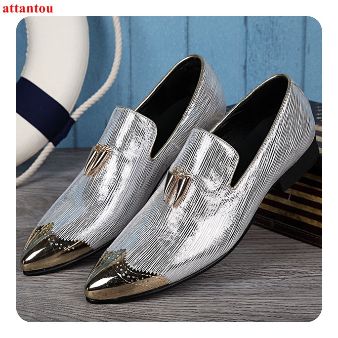 Silver Formal Dress Shoes Mens / Plus Size Silver Color Pointed Toe Man ...