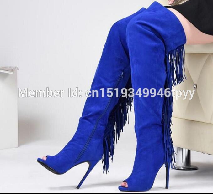 Women Thigh High Boots Peep Toe 