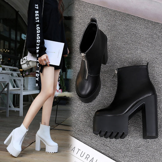 white ankle boots round toe