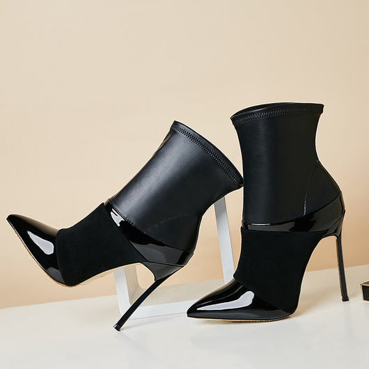 ladies black patent leather boots