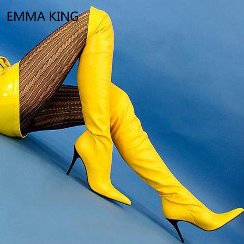 yellow patent leather boots