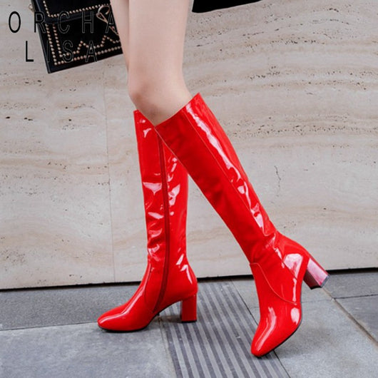 ladies red knee high boots