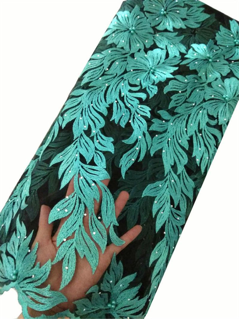 teal lace material