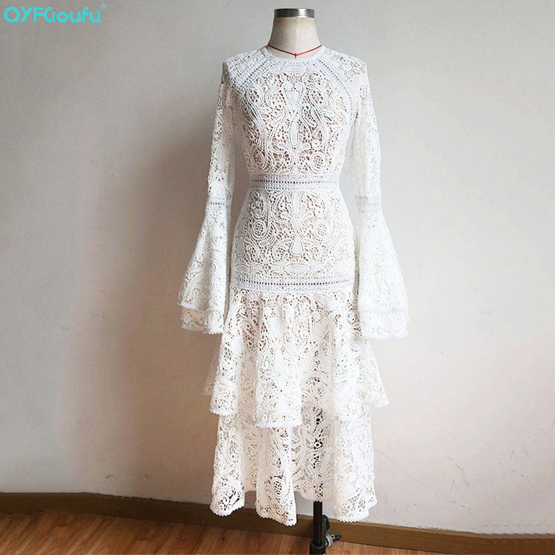 designer white lace dress