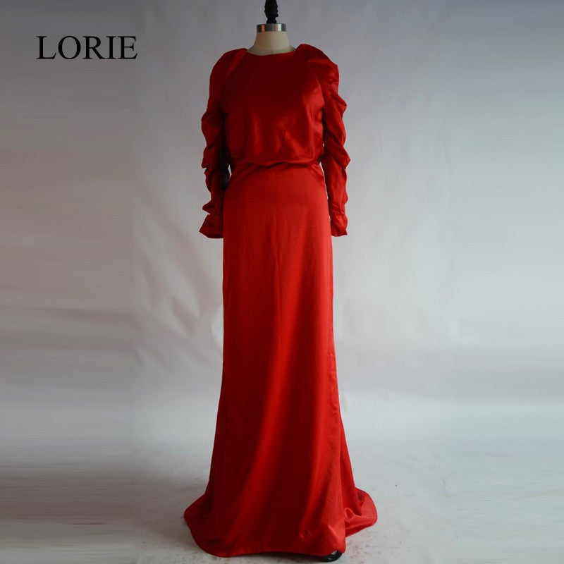 Red Long Sleeved Evening Dresses 2017 Lorie Vestido De Festa Open