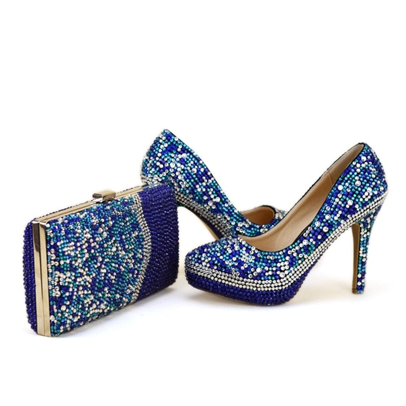 royal blue clutch bag and shoes