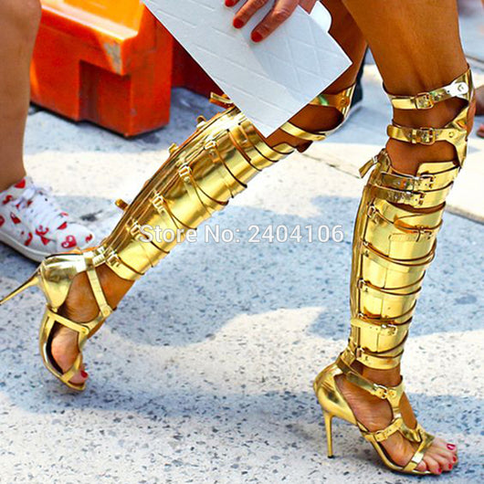 metallic gold thigh high boots