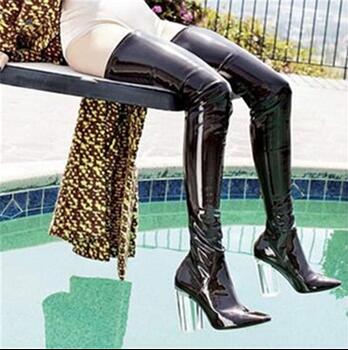 patent leather over knee boots