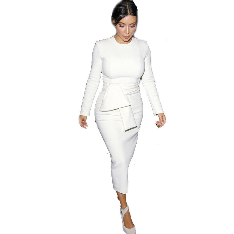 white long sleeve peplum dress