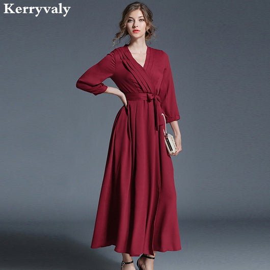 Spiksplinternieuw Women Red V-neck Long Maxi Dress Robe Longue Femme Ete 2019 GL-45