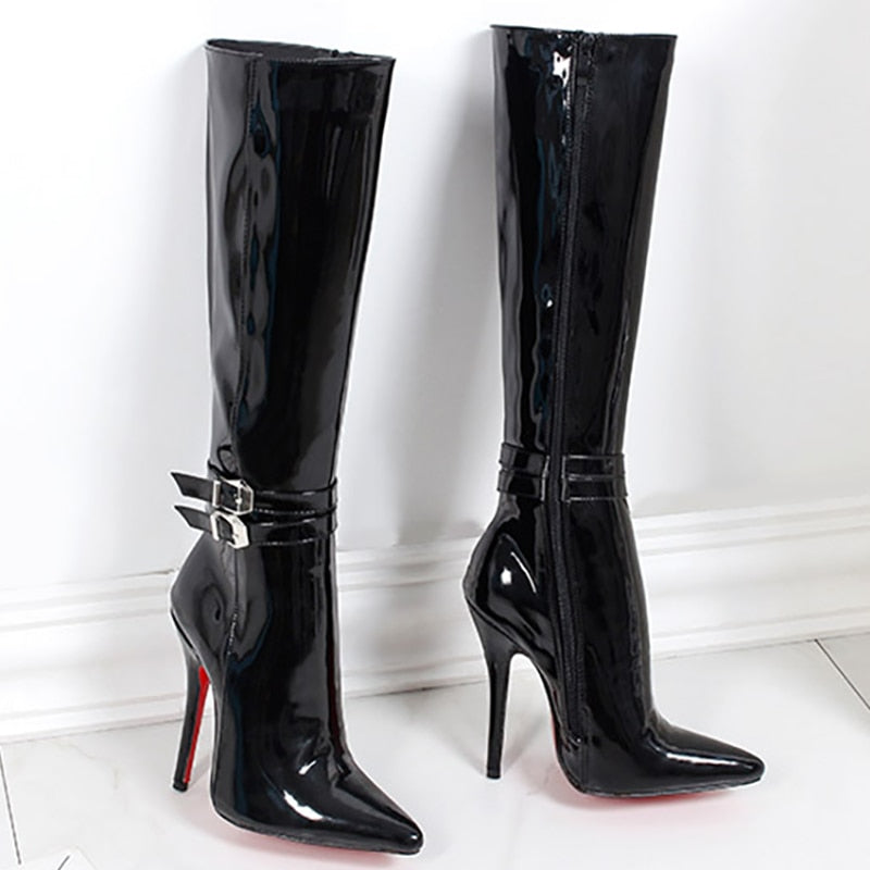 knee high boots patent leather