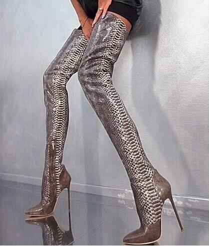 snakeskin over the knee boots