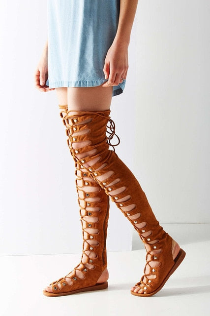 tan flat over the knee boots