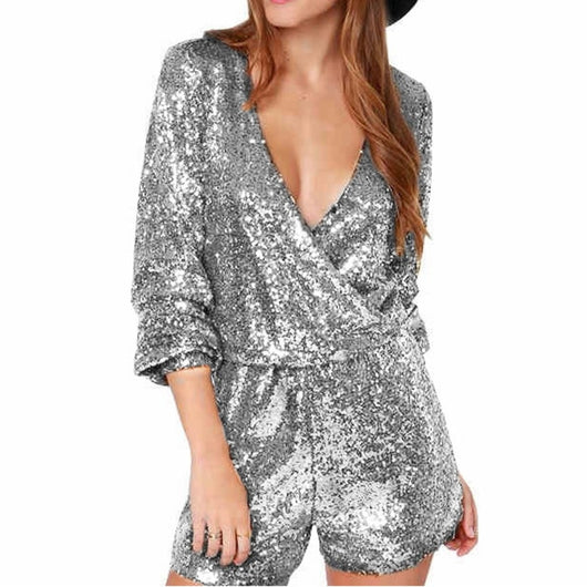 long sleeve silver sequin jumpsuit