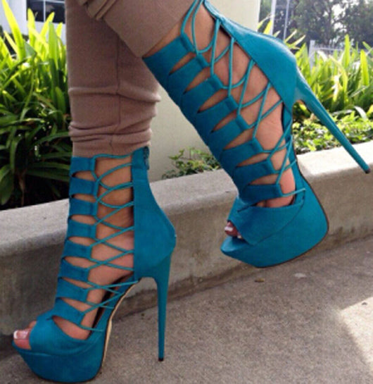 women open toe platform shoes thin high heels gladiator sandals ankle ...