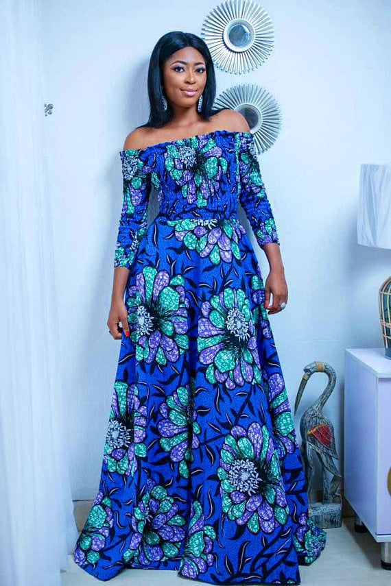 Ankara maxi dress Ankara Off shoulder dress maxi dress Owame