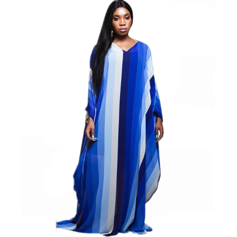 plus size african dresses for women long print stripe Elastic maxi dre ...