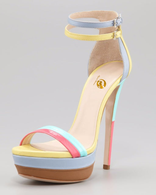 colorful open toe heels