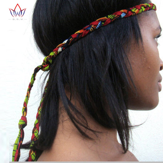 Brw Boho Chic African Print Knot Hair Band Lariat Three Strand