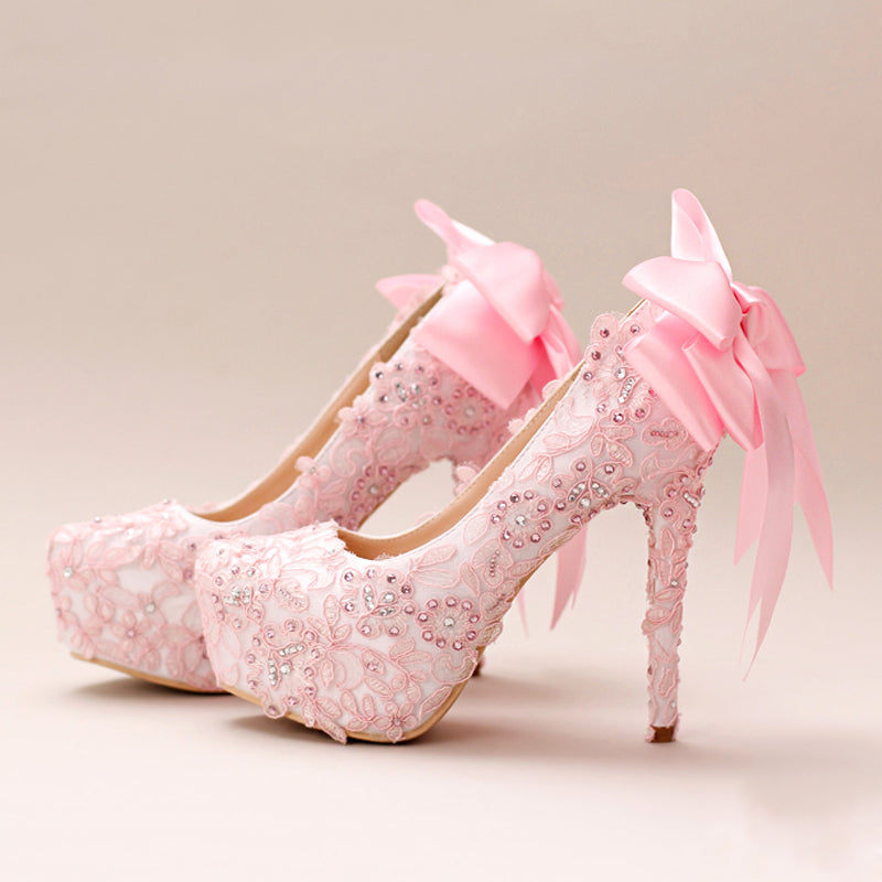 pink lace heels