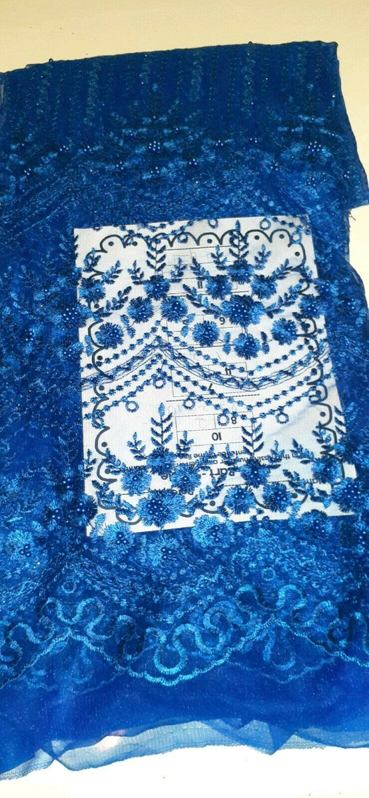 royal blue beaded lace fabric