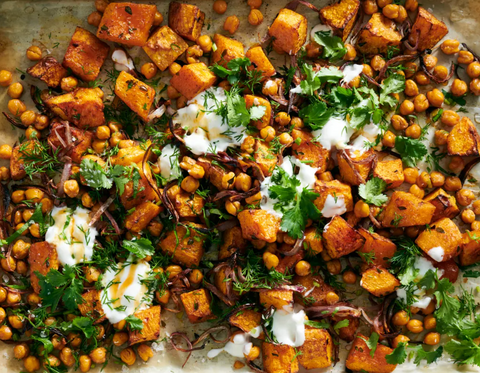 roasted honey nut squash and chickpeas with hot honey