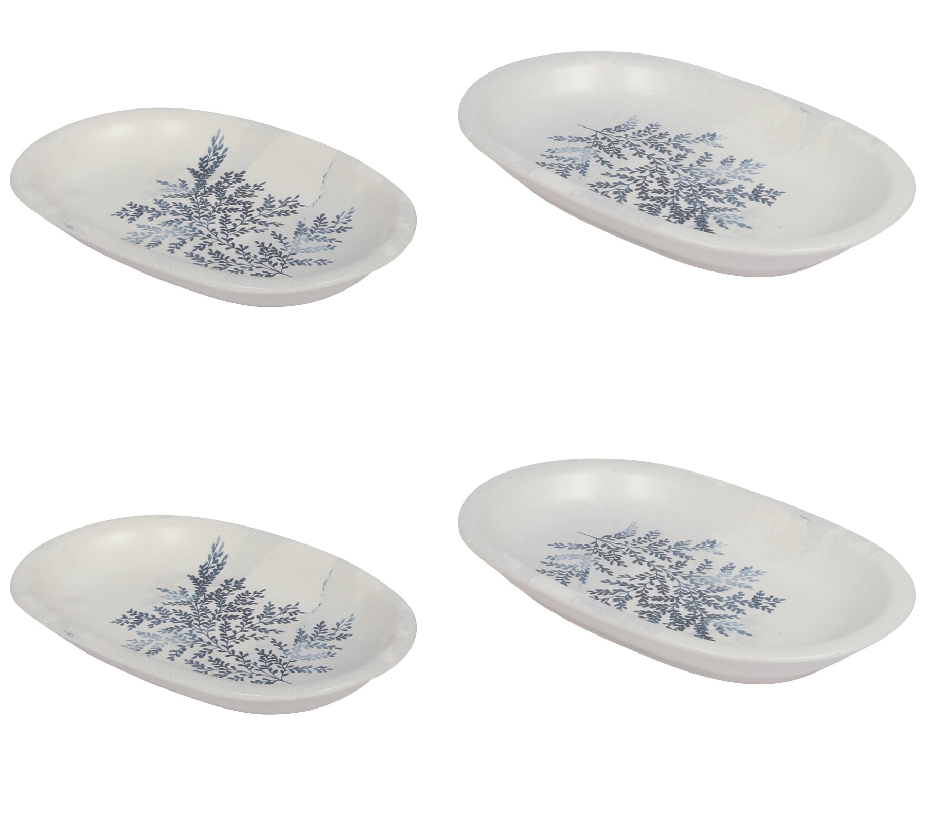2 Different Sizes Stoneware Serving Platter. Salad Appetizer Dishes. Decorative Blue Flower Pattern. (Set of 4)