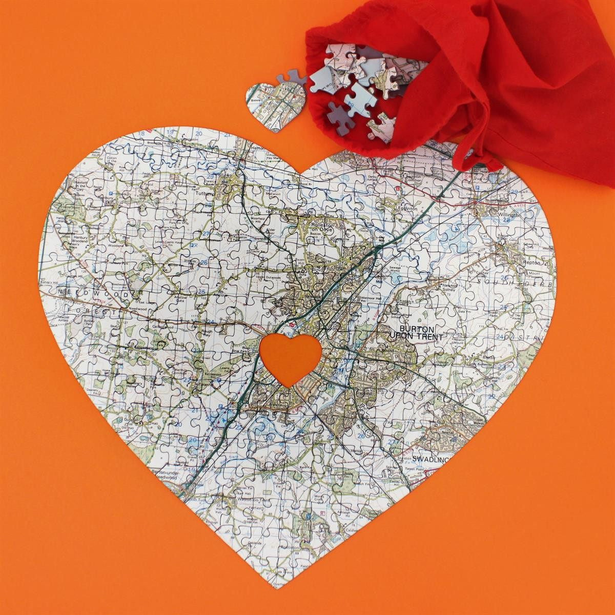 Image of Personalised Heart-Shaped Map Jigsaw Puzzle