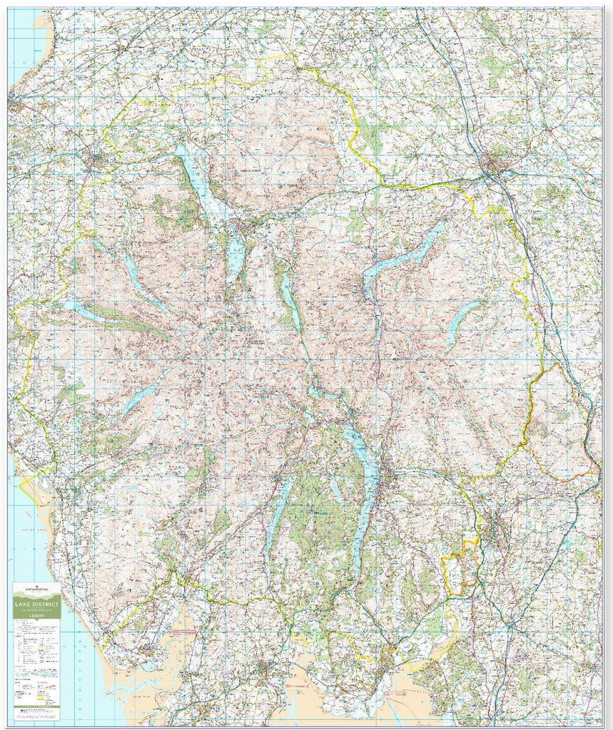 Framed Lake District Map Lake District - Uk National Park Wall Map