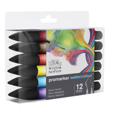 Winsor & Newton Promarker Watercolour Marker - Basic Tones - Set of 12