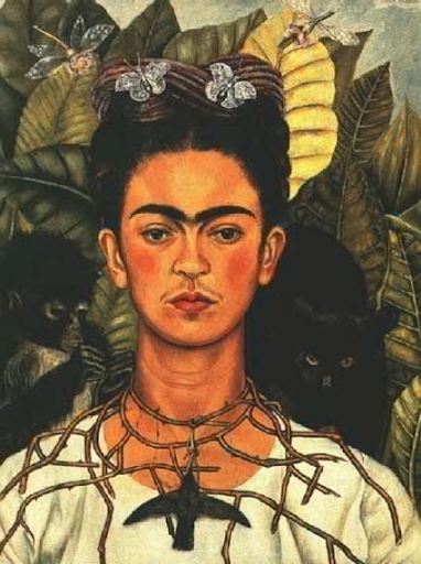 Frida Kahlo, self portrait with Thorn Necklace and Hummingbird 1940, copyright Frida Kahlo, Harry Ransom Center Austin Texas, image courtesy of www.FridaKahlo.org 