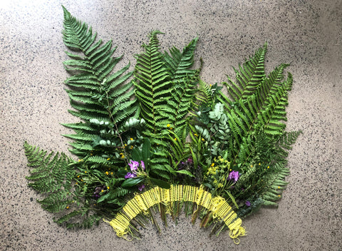 Summer Crown, woven yarn, ferns, flowers and foliage, Cove Park residency, 2021