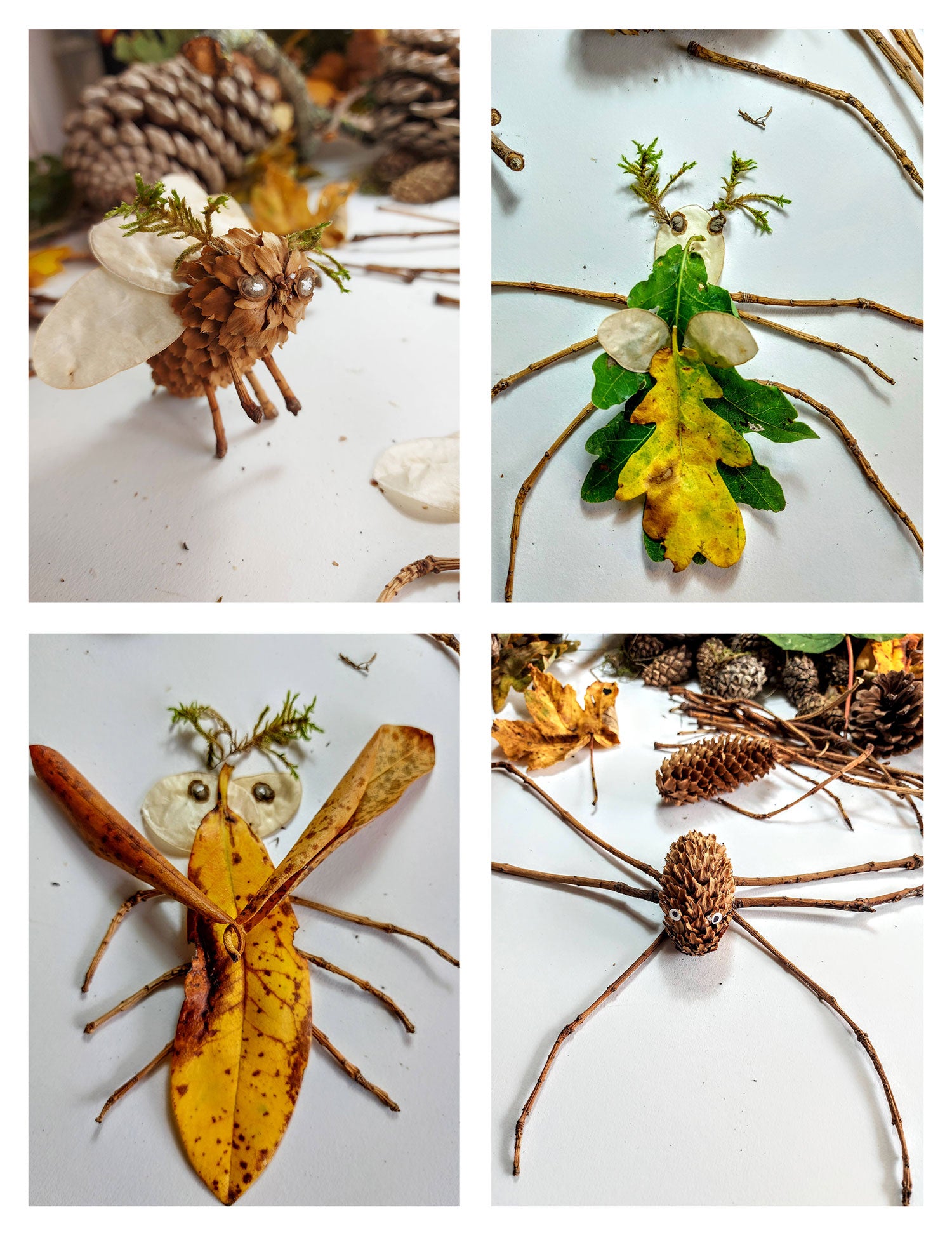 Scavenger hunt autumn creations using leaves and twigs